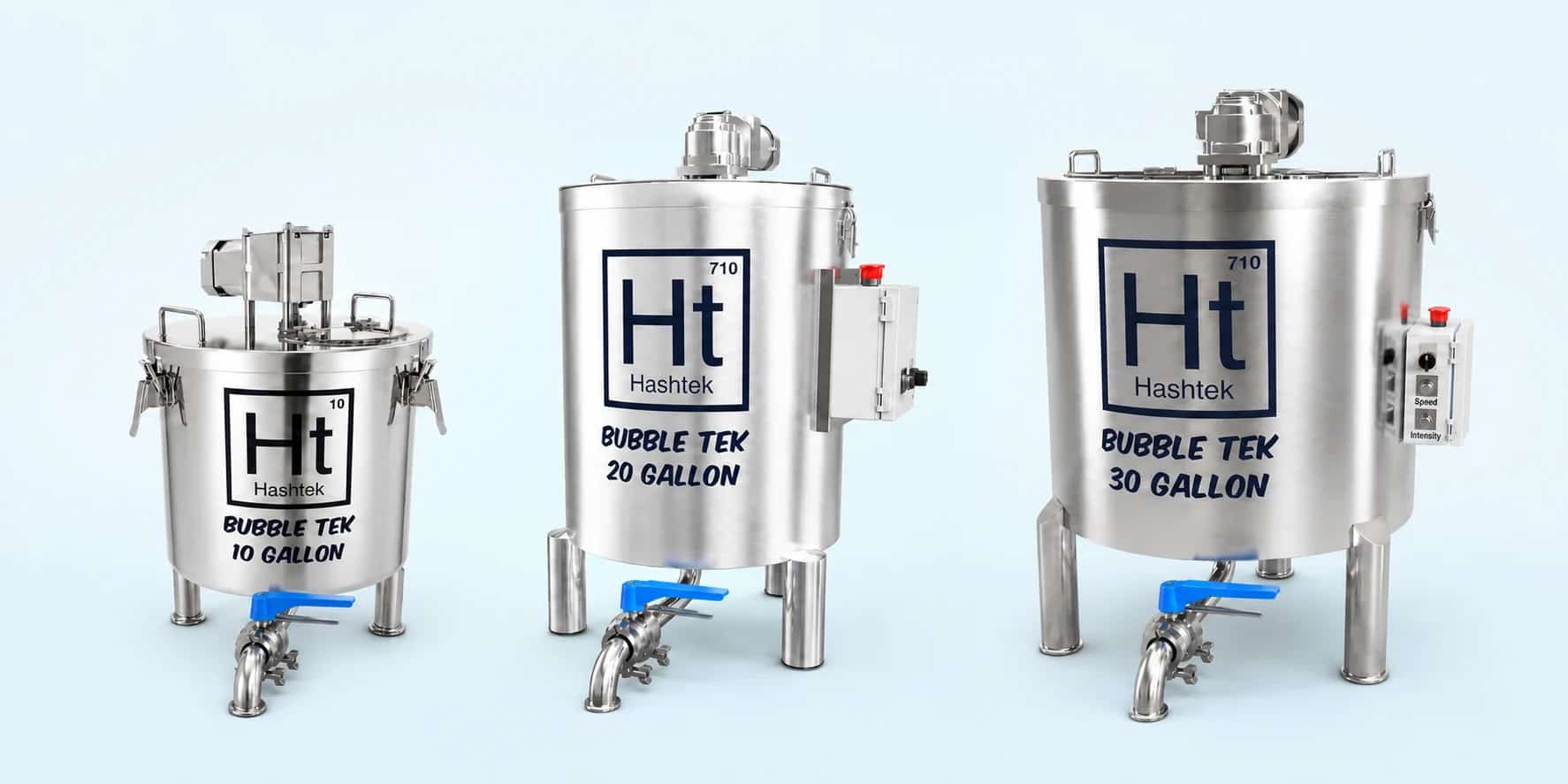 Hashtek BubbleTek stainless steel bubble hash washing machines in multiple batch sizes