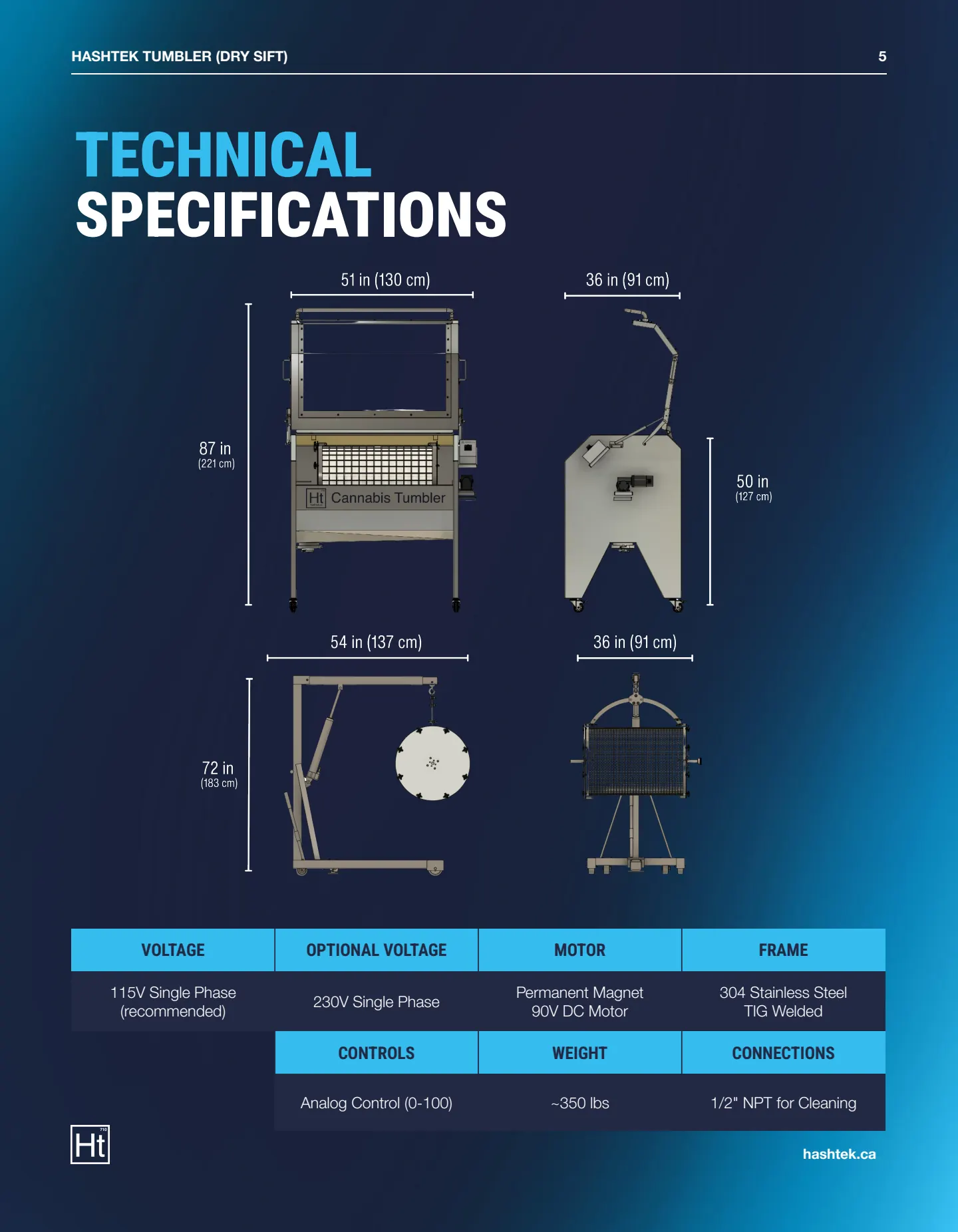 Hashtek Dry Sift Tumbler Spec Sheet — page 5 of 8